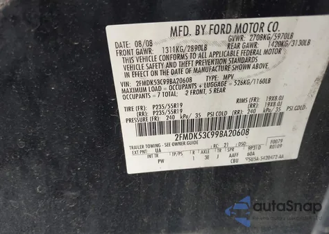 2009 Ford Flex Limited из США, поврежденный, VIN 2FMDK53C99BA20608